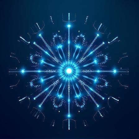 Abstract data visualization of trading algorithms with neon blue and dark teal accents