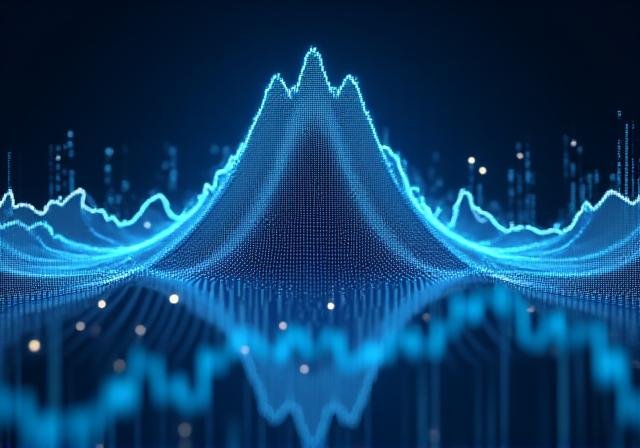 Complex financial data visualization showing risk curves and probability distributions
